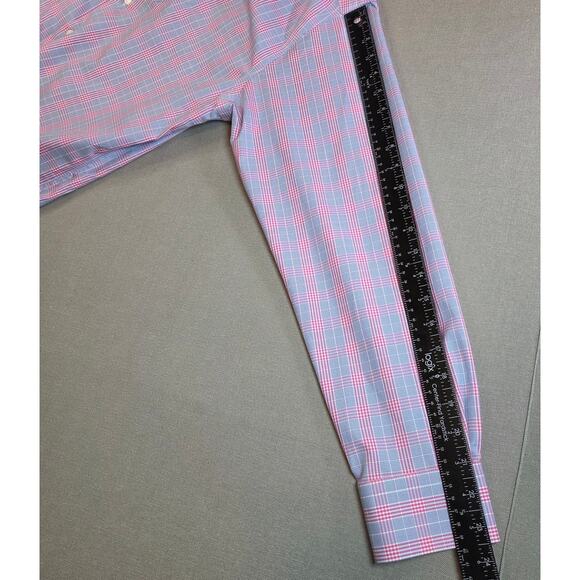 Pronto Uomo Slim Fit Non-Iron Pink Blue Plaid Dress Shirt 16 32/33 - Picture 10 of 12